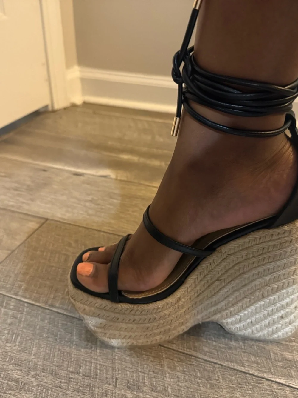 Fashion Nova Black Lace-Up Espadrille Wedge Sandals